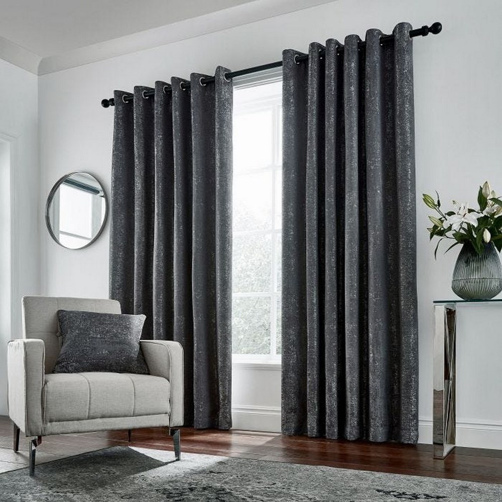 Roma Lined Eyelet Curtains in Gun Metal Grey by Helena Springfield